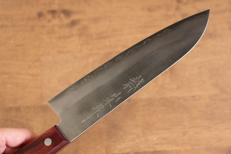 Nao Yamamoto Acero de Plata No.3 Nashiji Santoku  180mm Mango de Madera de pakka roja - Japanny-SP