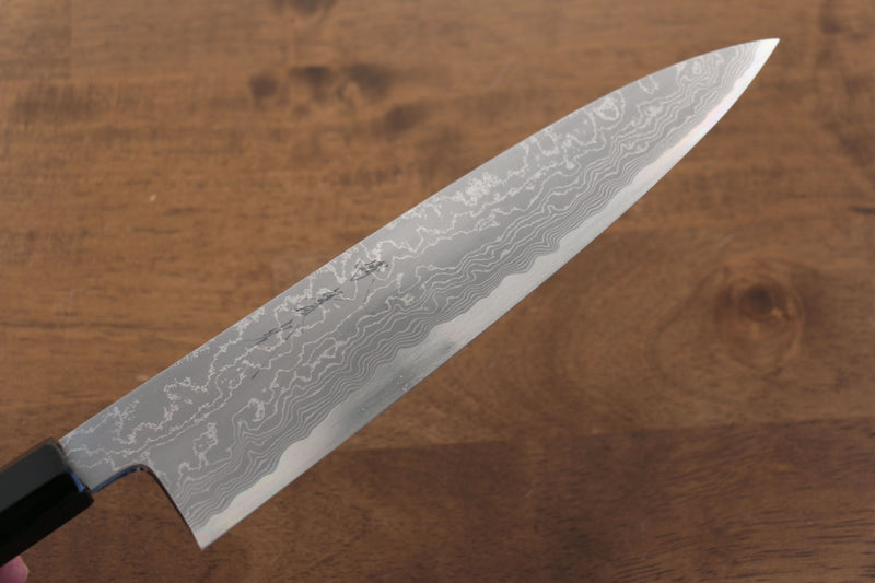 Jikko Acero Azul Damasco Gyuto 210mm Mango de Ebano con doble anillo de buffalo acuatico - Japanny-SP