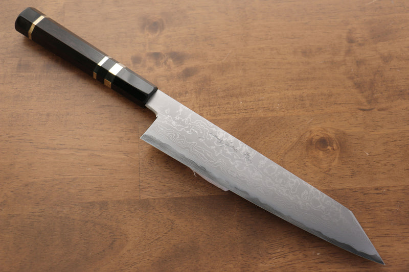 Jikko Acero Azul Damasco Kiritsuke Gyuto 210mm Mango de Ebano con doble anillo de buffalo acuatico - Japanny-SP