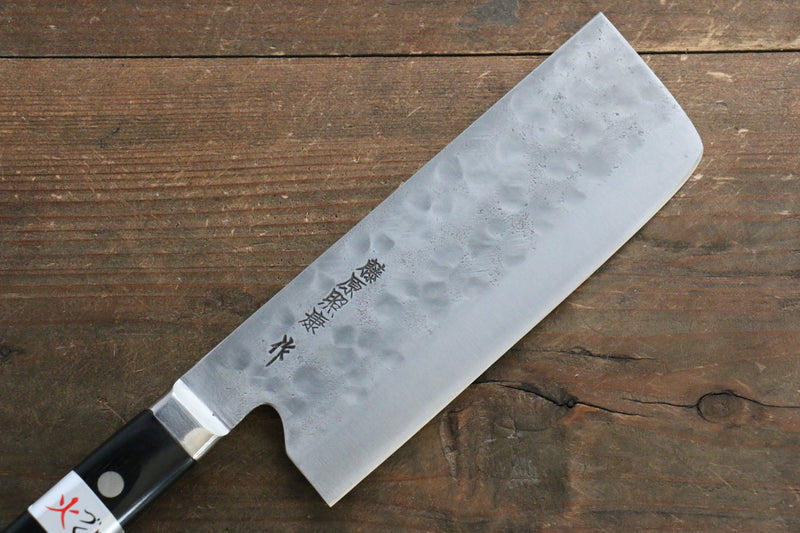 Fujiwara Teruyasu Maboroshi Acero Blanco No.1 Nashiji Martillado Nakiri  150mm Mango de Madera de Pakka Negra - Japanny-SP