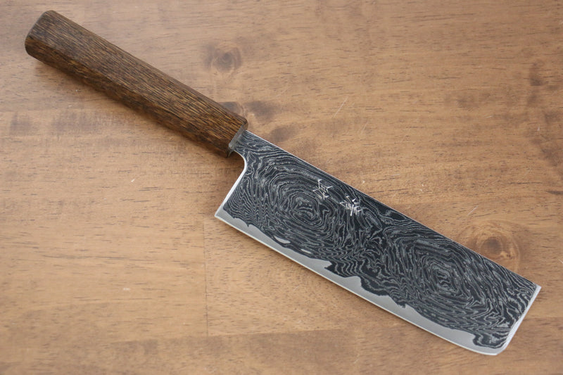 Seisuke Nami AUS10 Damasco con Terminado de Espejo Nakiri  170mm Mango de Roble - Japanny-SP