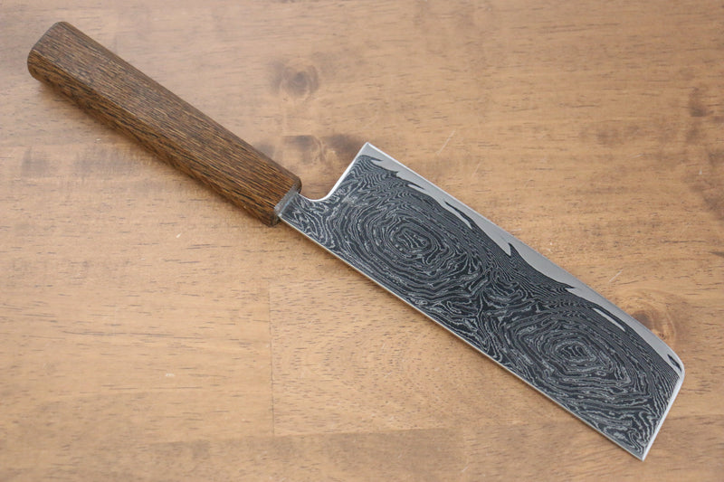 Seisuke Nami AUS10 Damasco con Terminado de Espejo Nakiri  170mm Mango de Roble - Japanny-SP