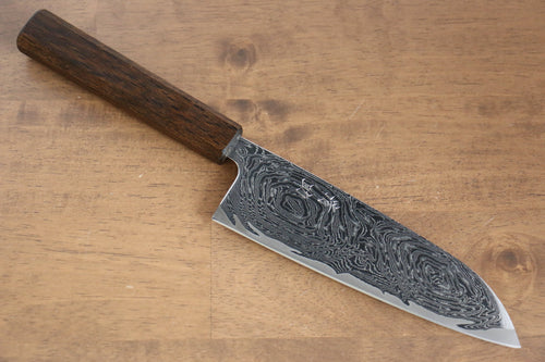 Seisuke Nami AUS10 Damasco con Terminado de Espejo Santoku  165mm Mango de Roble - Japanny-SP