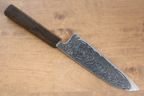 Seisuke Nami AUS10 Damasco con Terminado de Espejo Santoku  165mm Mango de Roble - Japanny-SP