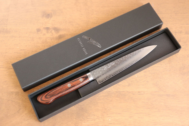 Set de Regalo Con Cuchillo Petty-Utilitario Seisuke de Acero Sueco con Mango de Madera de Caoba y Toalla Blanca - Japanny-SP