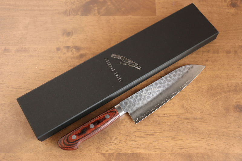 Set de Regalo Con Cuchillo Santoku Seisuke de Acero Sueco con Mango de Madera de Caoba y Toalla Blanca - Japanny-SP