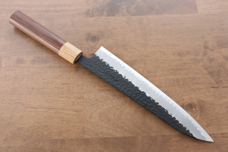 Seisuke Kokubyaku Super Azul Martillado Kurouchi Gyuto  210mm Mango de Morado - Japanny-SP