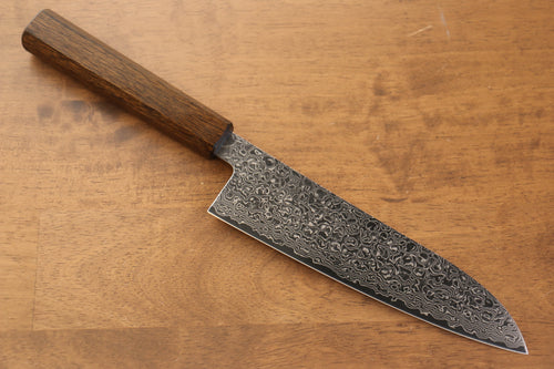 Seisuke ZA-18 Damasco con Terminado de Espejo Santoku  180mm Mango de Roble - Japanny-SP