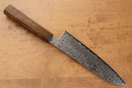 Seisuke ZA-18 Damasco con Terminado de Espejo Santoku  180mm Mango de Roble - Japanny-SP