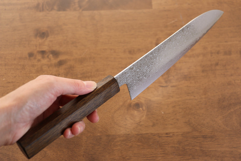 Seisuke ZA-18 Damasco con Terminado de Espejo Santoku  180mm Mango de Roble - Japanny-SP