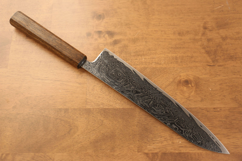 Seisuke Nami AUS10 Damasco con Terminado de Espejo Gyuto  240mm Mango de Roble - Japanny-SP