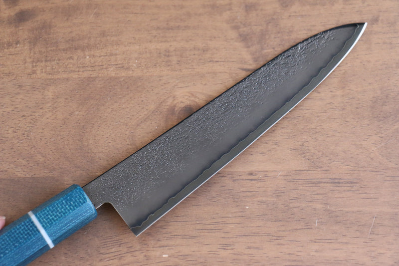 Seisuke VG5 Nashiji Tinte negro Gyuto  210mm Mango de Micarta de lienzo azul - Japanny-SP