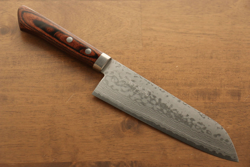 Kunihira Sairyu VG10 Damasco Santoku  170mm Mango de Caoba - Japanny-SP