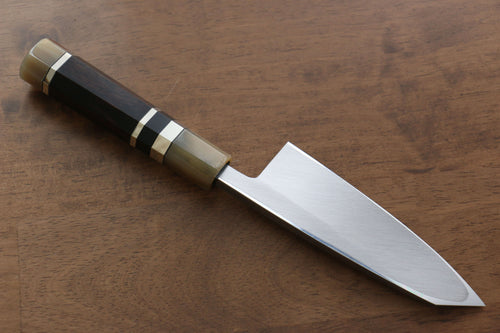 Jikko Shiko Acero Blanco Kiritsuke Deba 120mm Mango de Ebano con doble anillo de buffalo acuatico - Japanny-SP