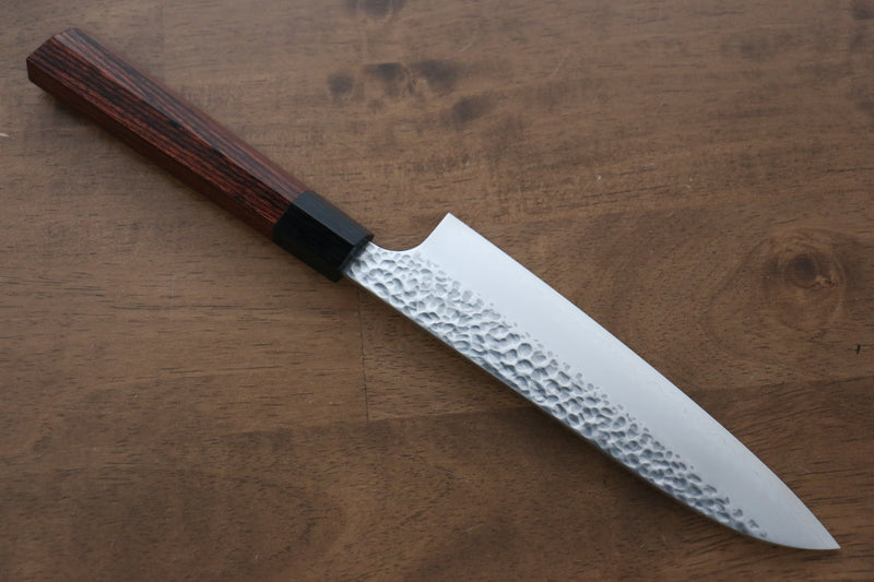 Seki Kanetsugu Madera Heptagon VG10 Martillado Santoku  170mm Mango de Madera de pakka (Heptagonal) - Japanny-SP