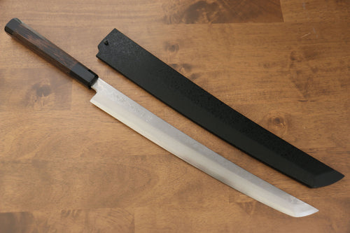 Sakai Takayuki Zangetsu Enten Acero de Plata No.3 Damasco Sakimaru Yanagiba  330mm Mango de Wenge(con anillo blanco)  con Funda - Japanny-SP