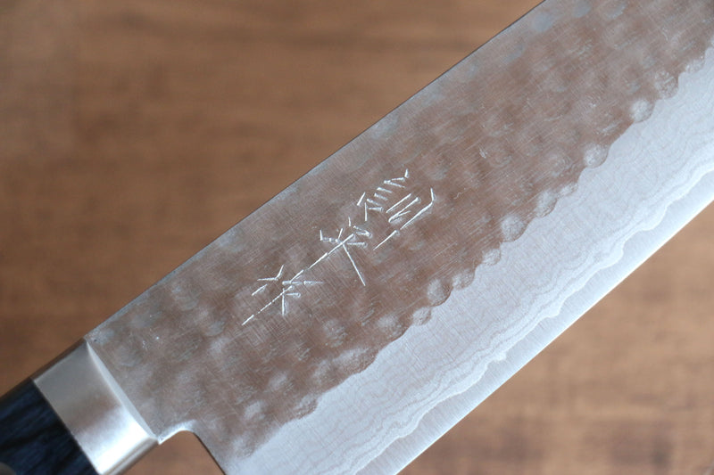 Kunihira Kokuryu VG10 Martillado Santoku  170mm Mango de azul marino de pakka negra - Japanny-SP