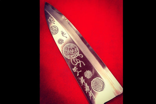 Sakai Takayuki Kasumitogi White Steel Temari engraving Deba  165mm - Japanny-SP