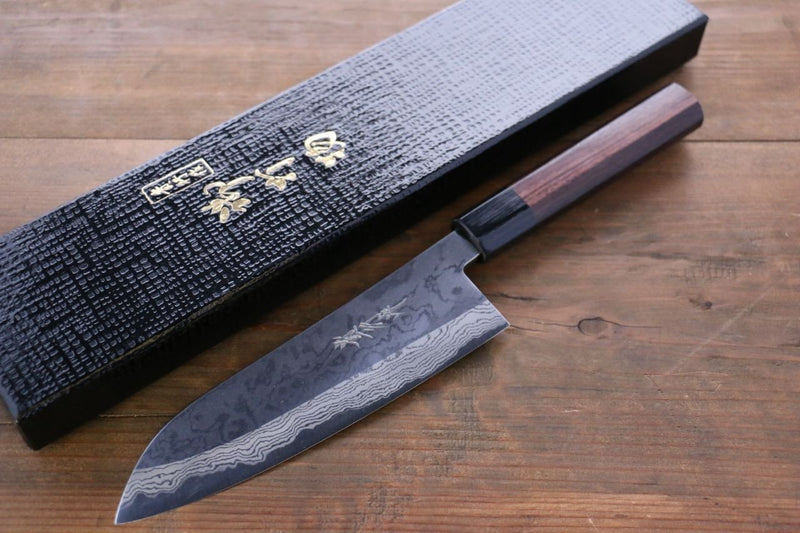 Takayuki Iwai Acero Azul No.2 Damasco Santoku  170mm Mango de Shitan - Japanny-SP