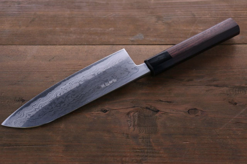 Takayuki Iwai Acero Azul No.2 Damasco Santoku  170mm Mango de Shitan - Japanny-SP