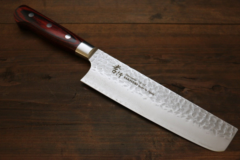 Sakai Takayuki VG10 de 33 Capas Damasco Nakiri  160mm Mango de Madera de pakka de caoba - Japanny-SP