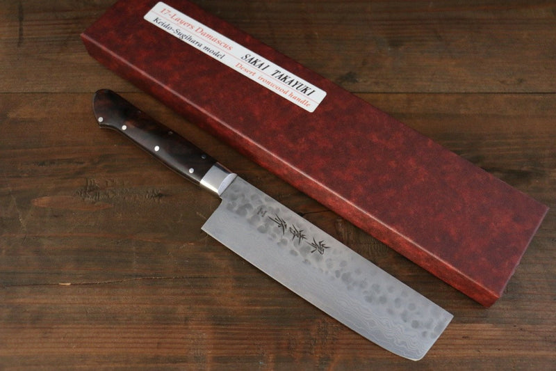 Sakai Takayuki VG10 Damasco de 17 Capas Nakiri  160mm Mango de Ironwood del desierto - Japanny-SP