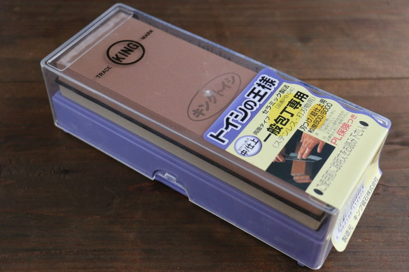 King Two Sided Sharpening Stone with Plastic Base - #800 & #6000 - Japanny-SP