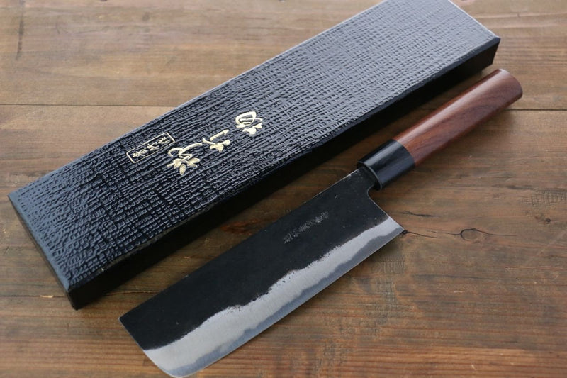 Takayuki Iwai Acero Azul No.2 Kurouchi Nakiri  165mm Mango de Shitan - Japanny-SP