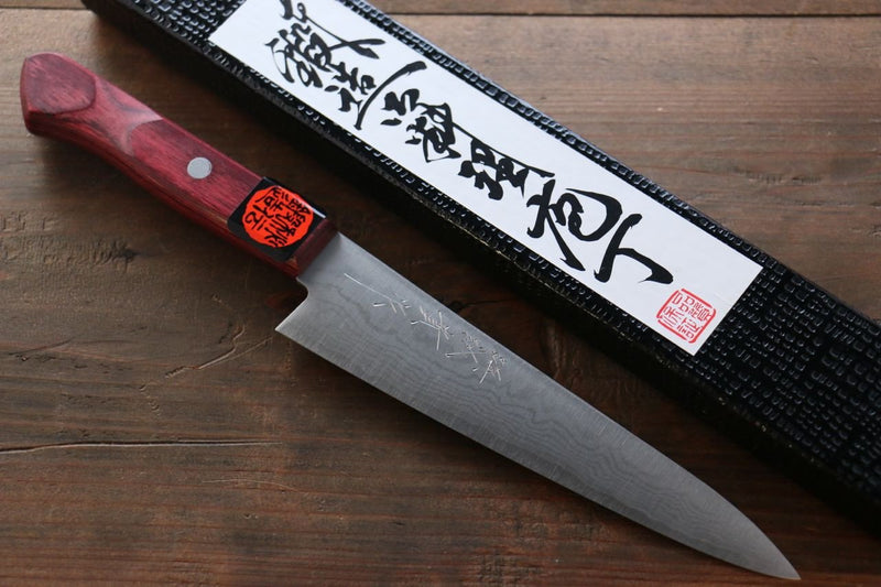 Shigeki Tanaka VG10 de 17 Capas Damasco Petty-Utilitario  150mm Mango de Madera de pakka roja - Japanny-SP