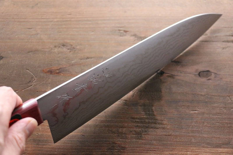 Shigeki Tanaka VG10 de 17 Capas Damasco Gyuto  180mm Mango de Madera de pakka roja - Japanny-SP