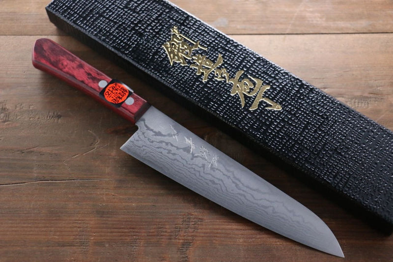 Shigeki Tanaka VG10 de 17 Capas Damasco Gyuto 210mm Mango de Madera de pakka roja - Japanny-SP