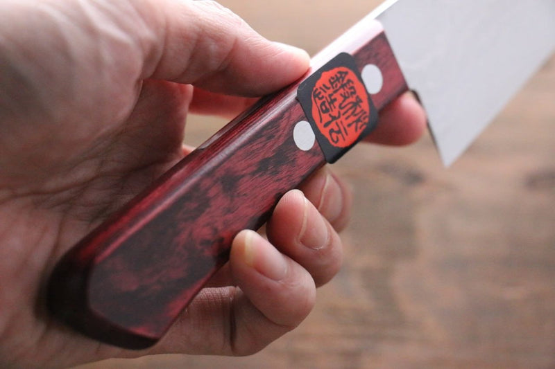 Shigeki Tanaka VG10 de 17 Capas Damasco Gyuto 210mm Mango de Madera de pakka roja - Japanny-SP